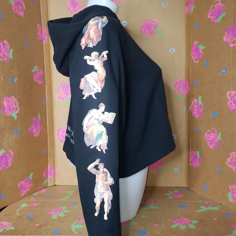 ZARA WOMAN SISTINE CHAPEL CROPPED BLACK SWEATSHIRT HOODIE SIZE MEDIUM - Picture 6 of 13